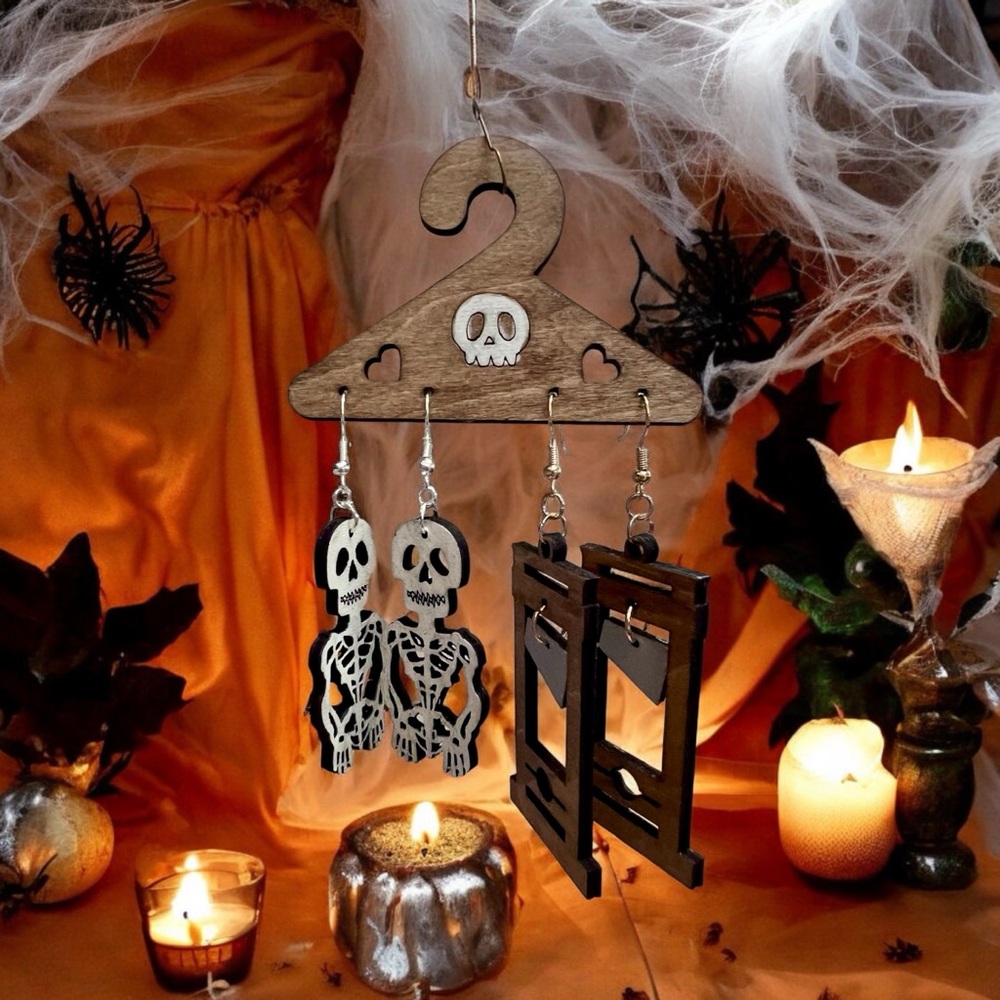 Halloween Earring Set!  2 Pair!  Guillotine and Skeleton!